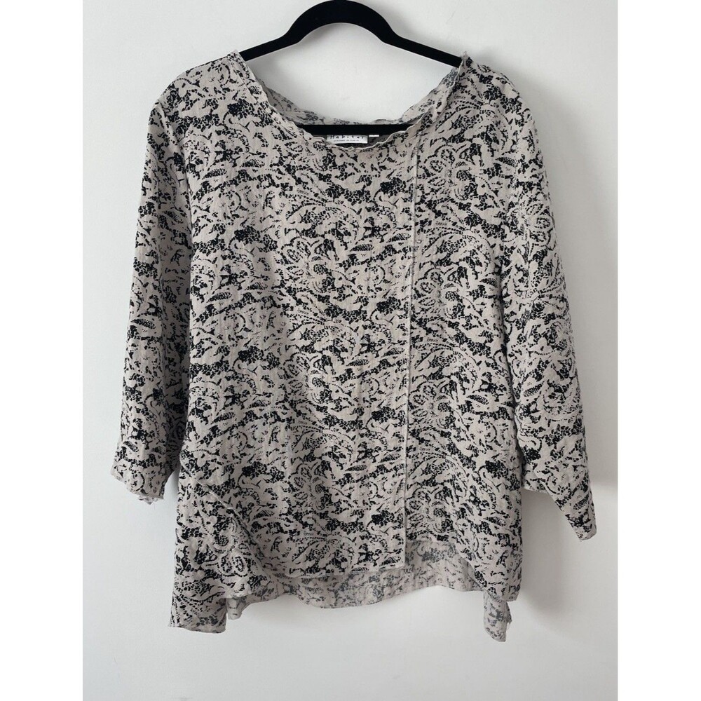 habitat clothing for women large Tunic Geometric Black Beige Button Lagenlook